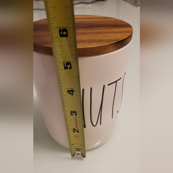 Rae Dunn "NUTS" Cellar Jar White Wood Top - Picture 3 of 4